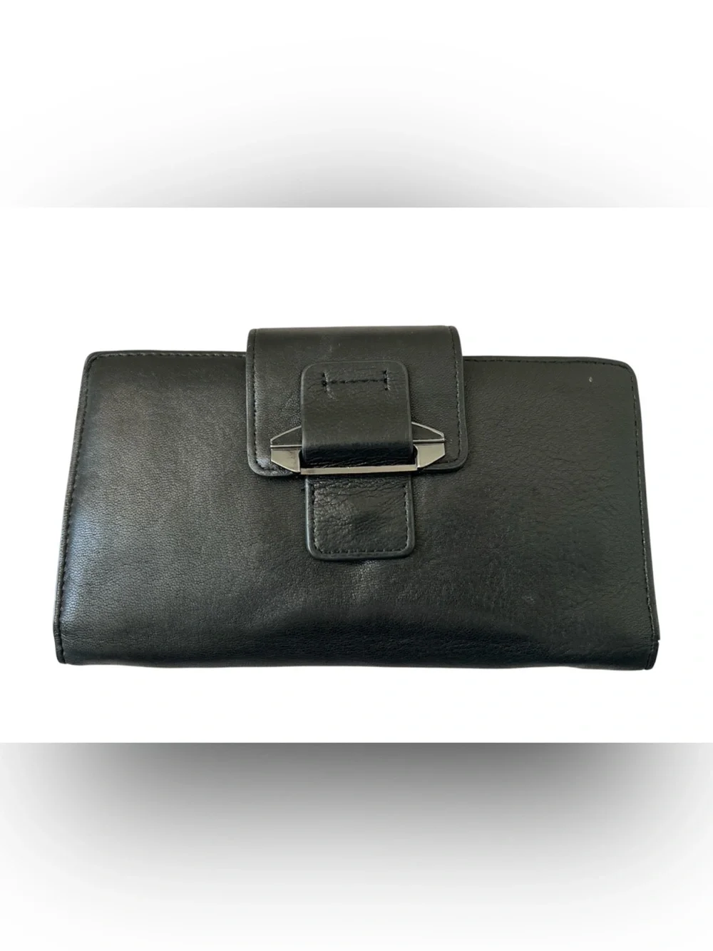 Kooba Black Leather Clutch Wallet with Silver Hardware